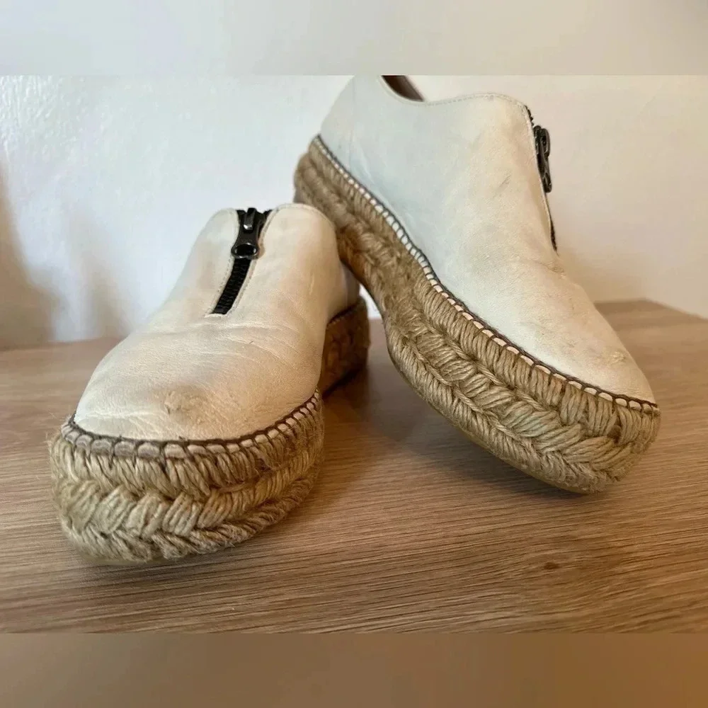 Eric Michael Beige Leather Zip Espadrille Platform Flat